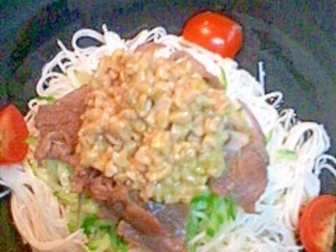 納豆と豚肉のそうめん